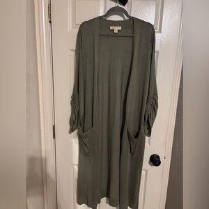 Michael Kors Olive Green Open-Front Cardigan
